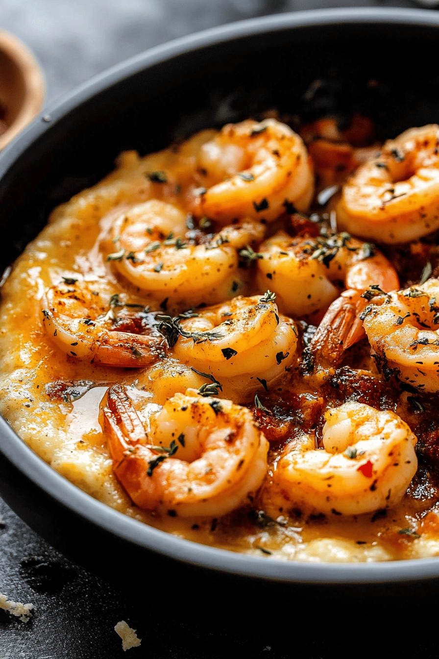 Shrimp and Grits Recipe slice on plate showing perfect texture and swirl pattern