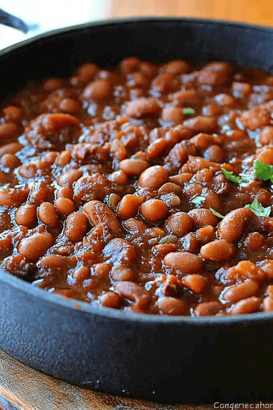 Southern Barbecue Baked Beans slice on plate showing perfect texture and swirl pattern