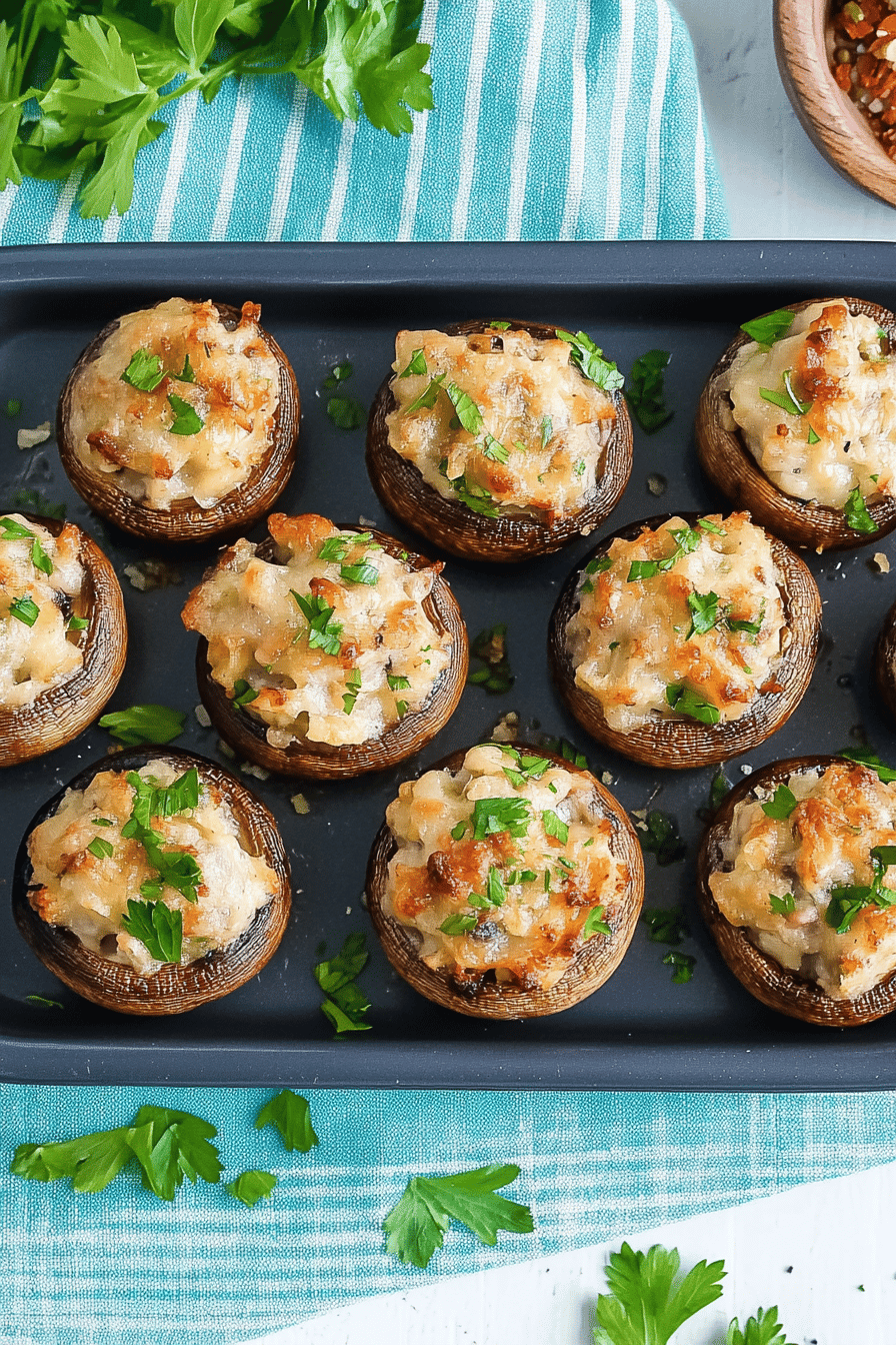 Stuffed mushrooms slice on plate showing perfect texture and swirl pattern