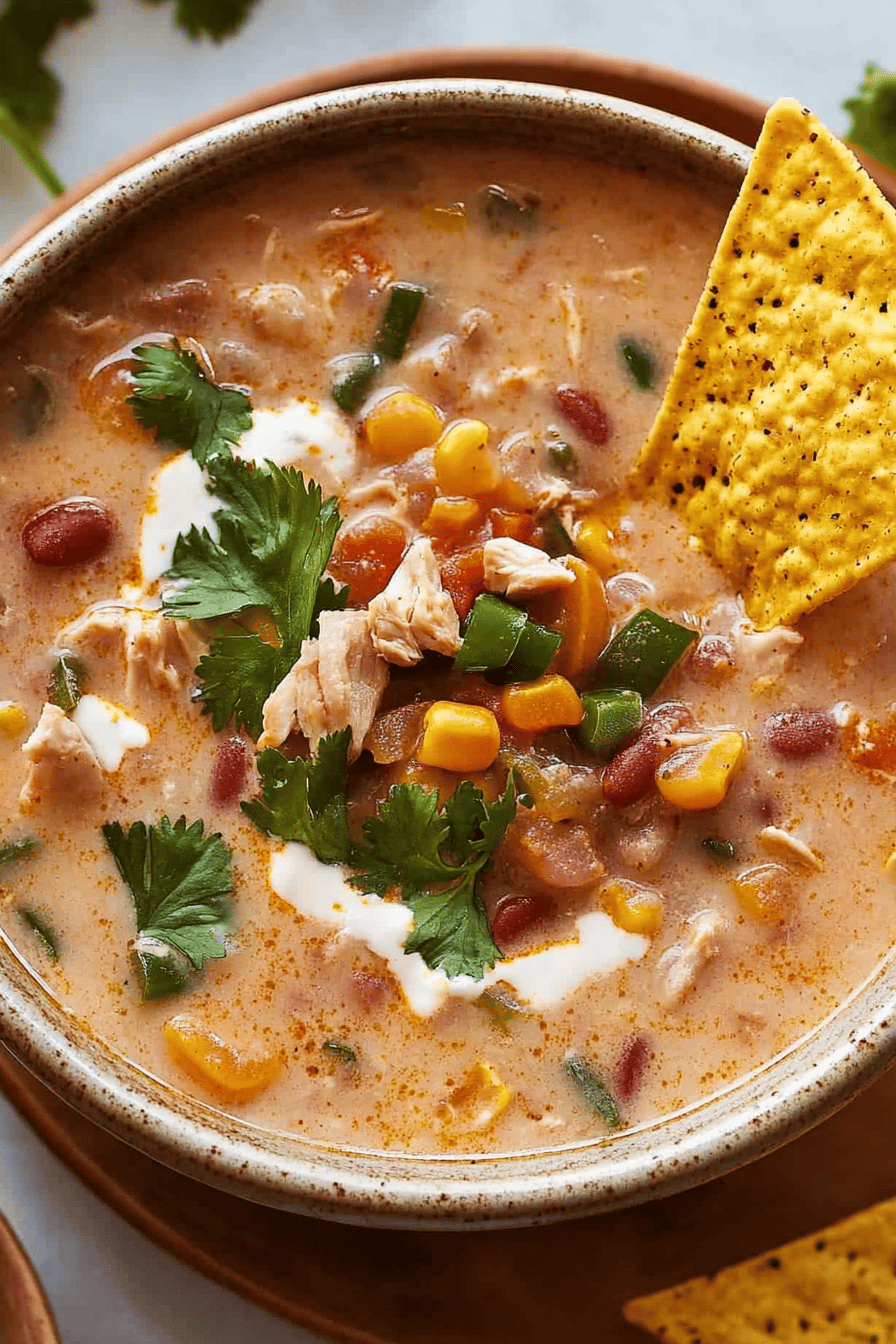 White Chicken Chili Recipe slice on plate showing perfect texture and swirl pattern