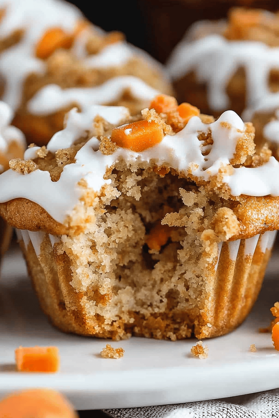 carrot cake muffins slice on plate showing perfect texture and swirl pattern