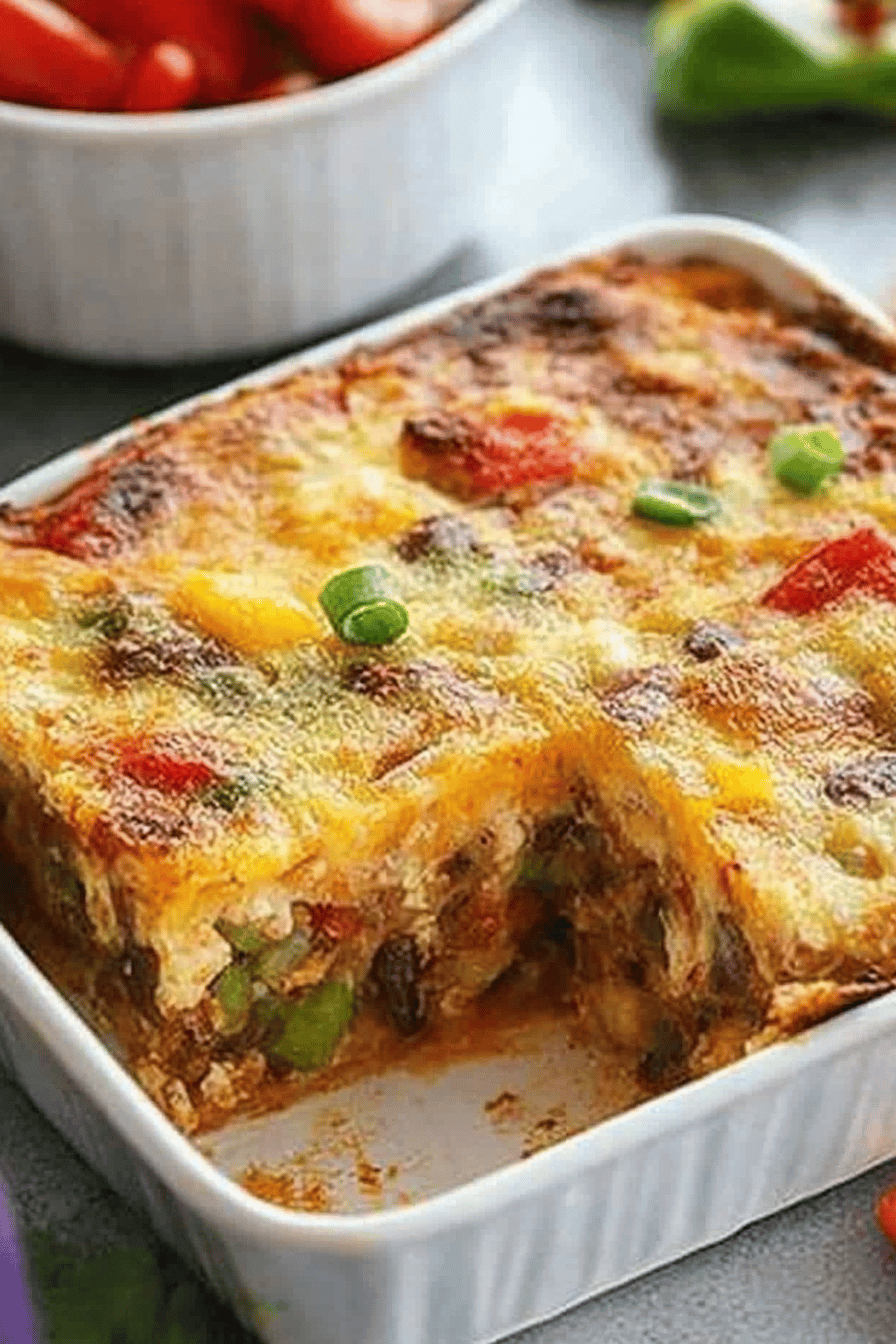 chicken fajita breakfast bake slice on plate showing perfect texture and swirl pattern