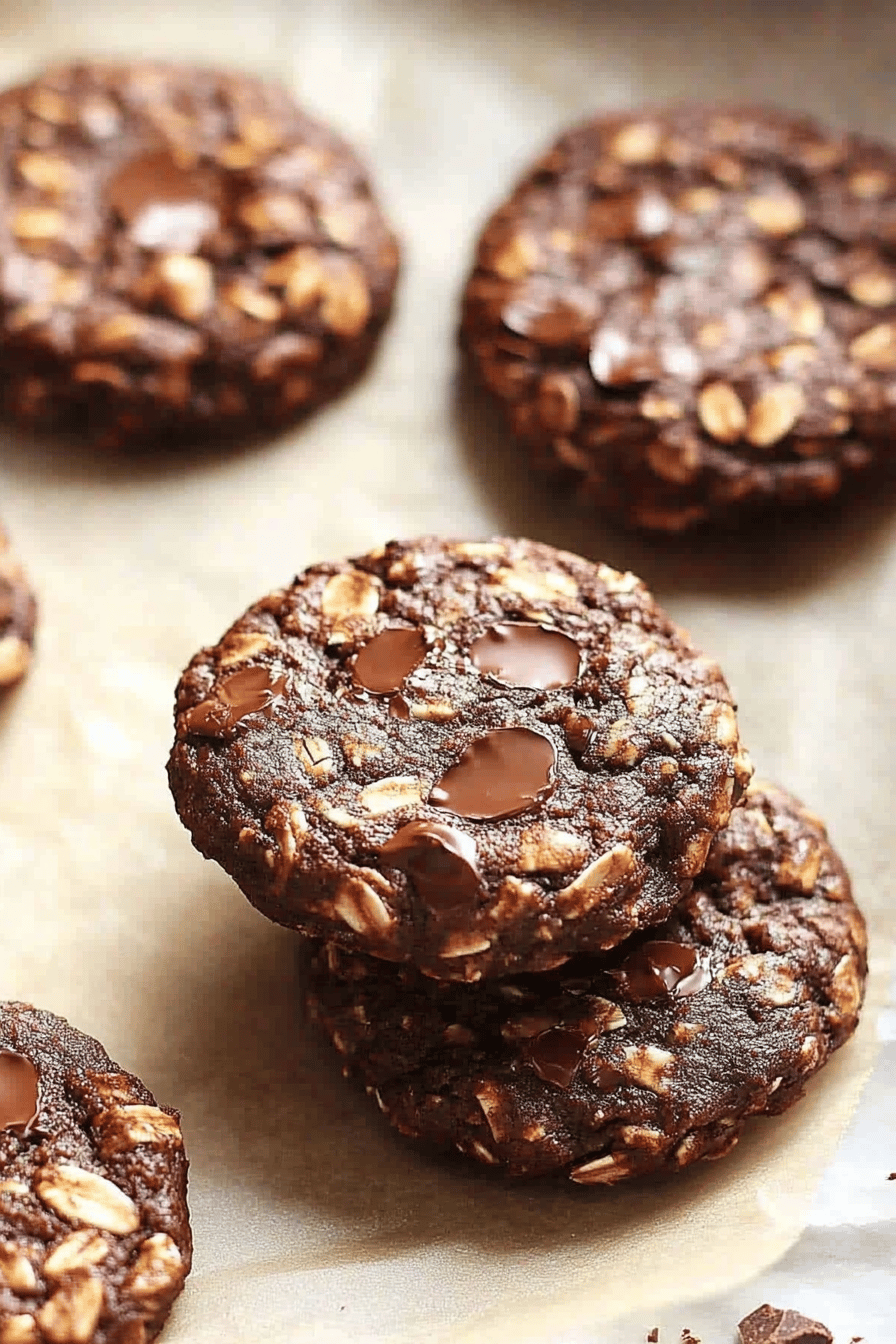 chocolate oatmeal cookies ingredients organized and measured on kitchen counter