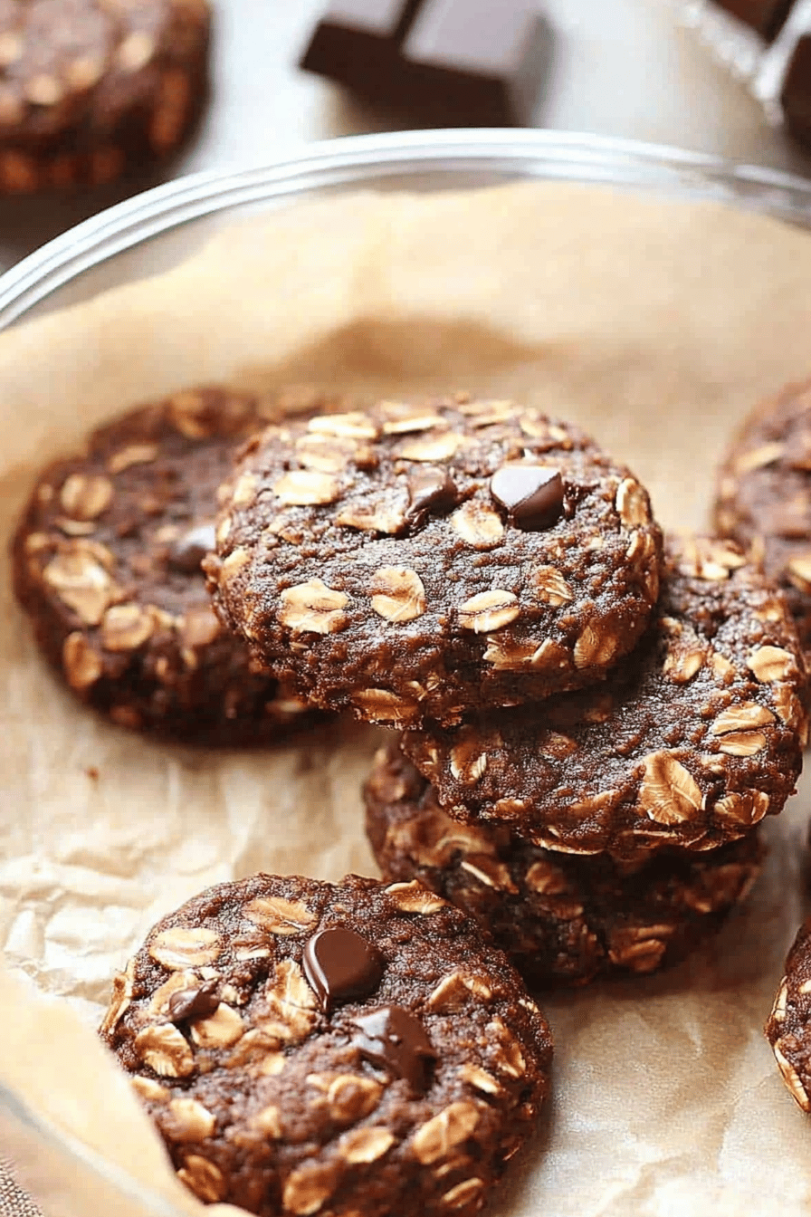 chocolate oatmeal cookies slice on plate showing perfect texture and swirl pattern