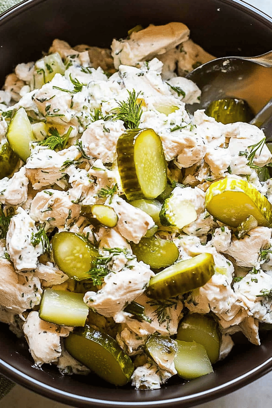 dill pickle chicken salad ingredients organized and measured on kitchen counter