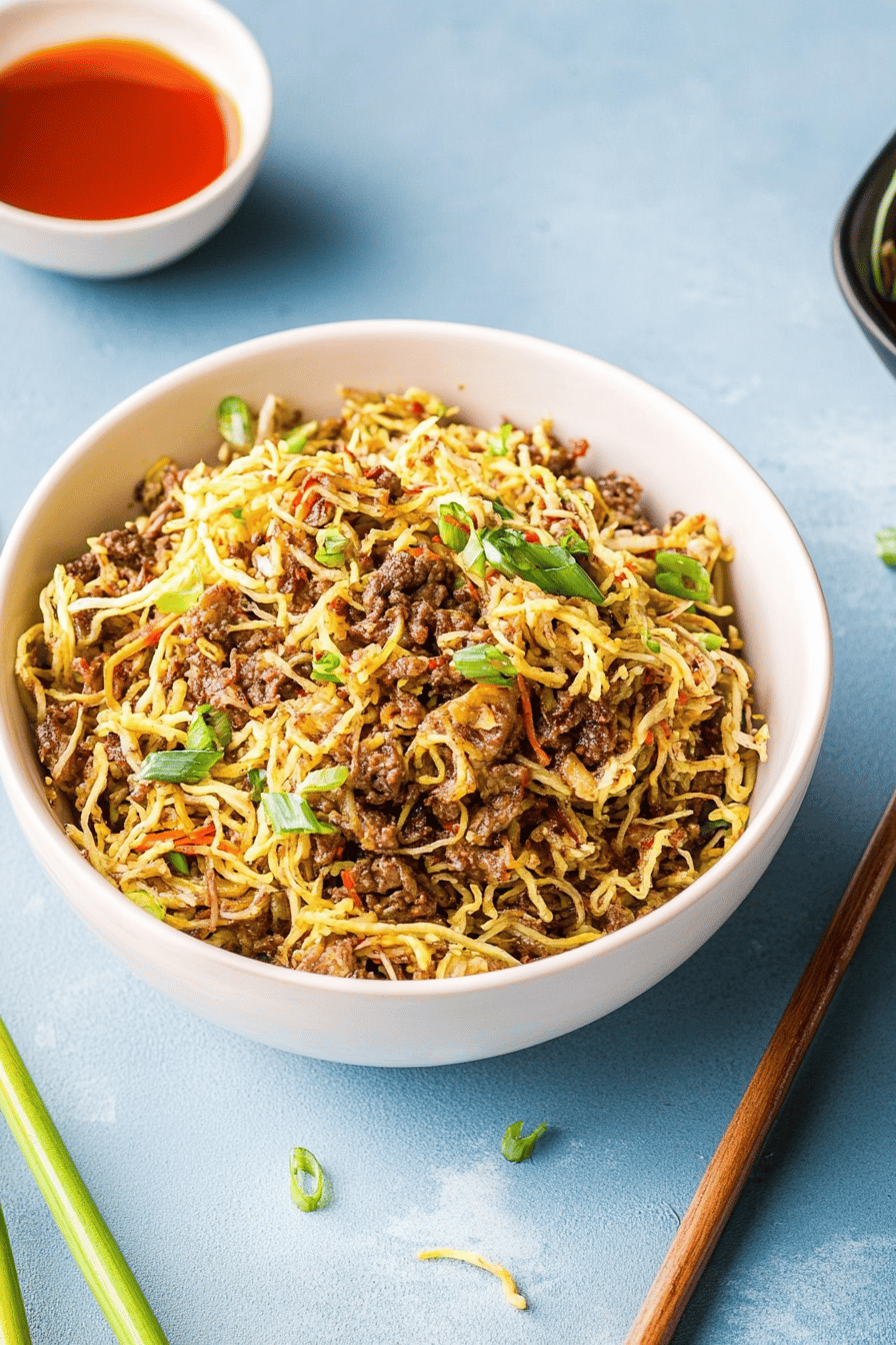 egg roll in a bowl ingredients organized and measured on kitchen counter