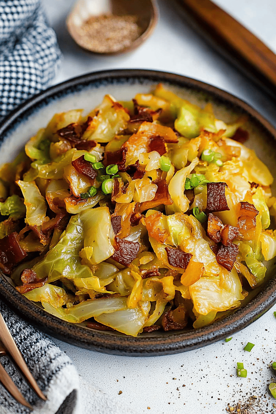 fried cabbage side dish ingredients organized and measured on kitchen counter