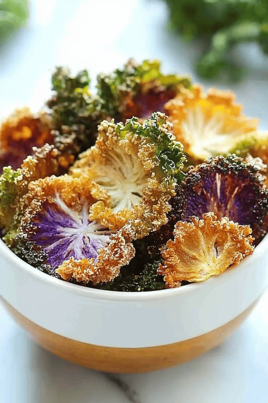 kale chips slice on plate showing perfect texture and swirl pattern