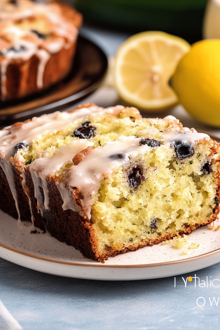 lemon zucchini bread slice on plate showing perfect texture and swirl pattern