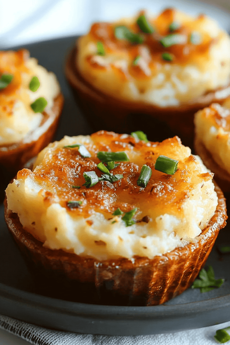 mashed potato cups slice on plate showing perfect texture and swirl pattern