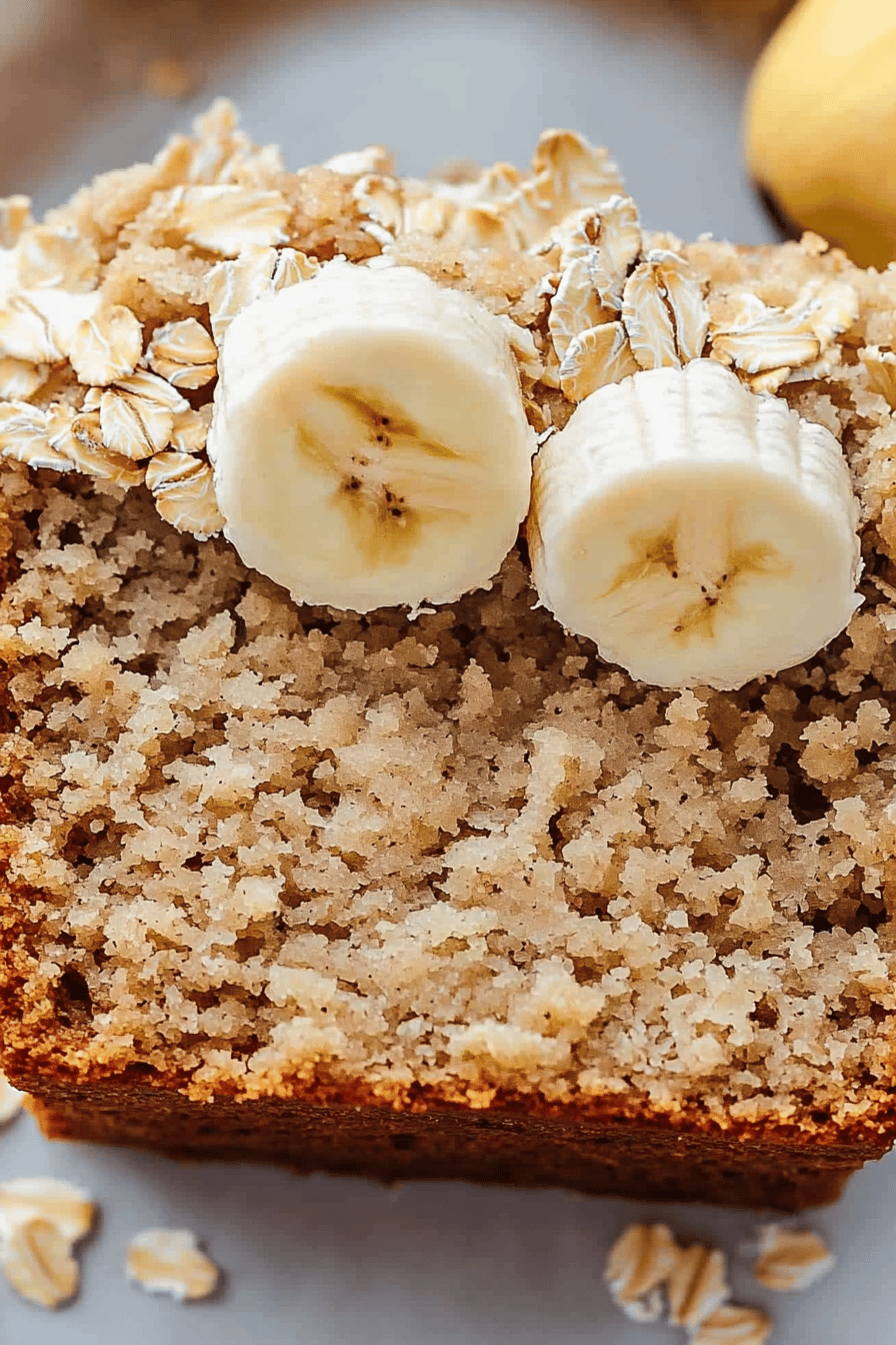 oat flour banana bread slice on plate showing perfect texture and swirl pattern