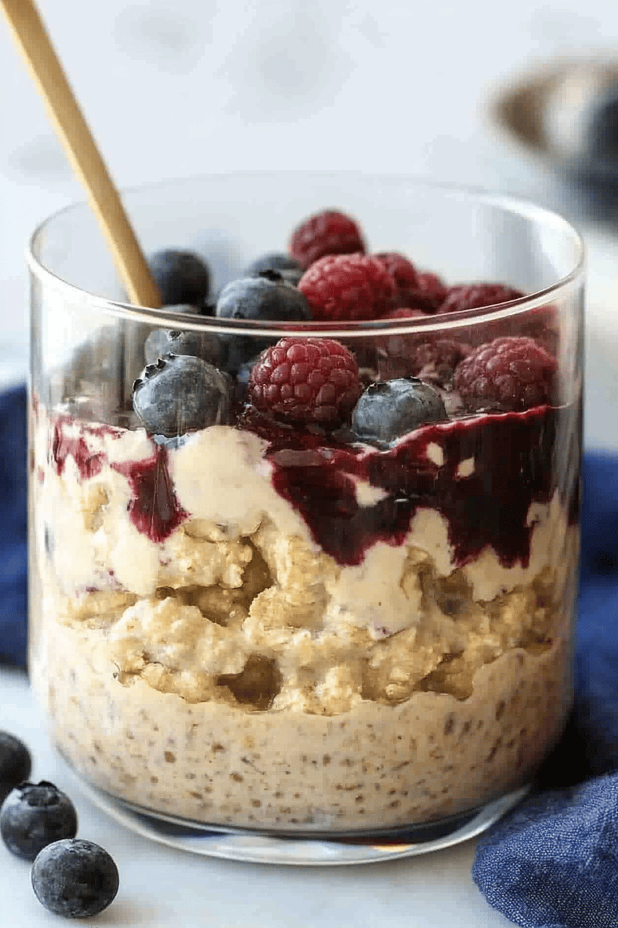 overnight oats slice on plate showing perfect texture and swirl pattern