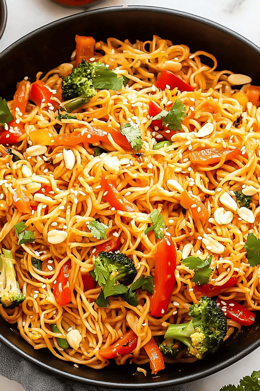 peanut noodles ingredients organized and measured on kitchen counter