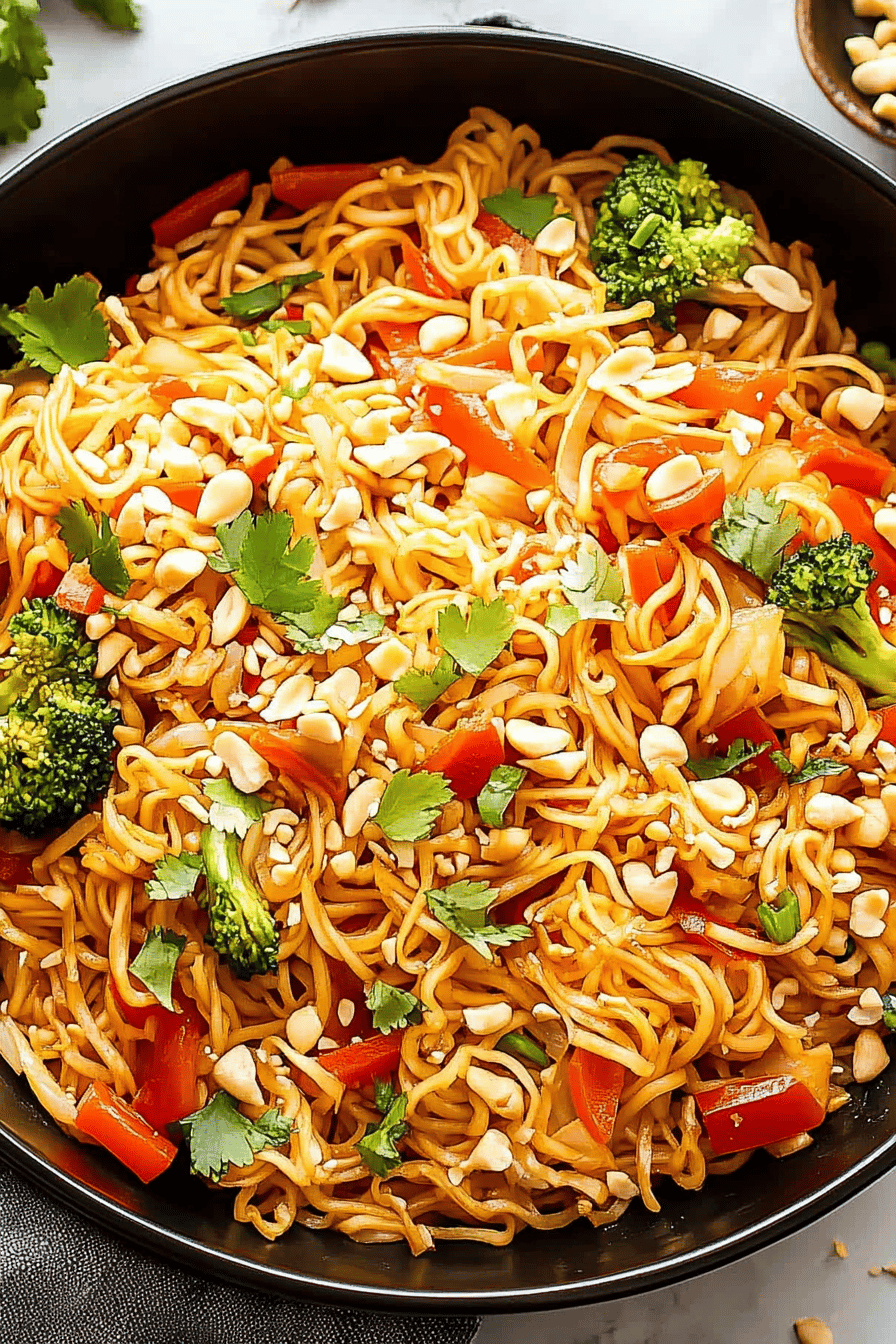 peanut noodles slice on plate showing perfect texture and swirl pattern