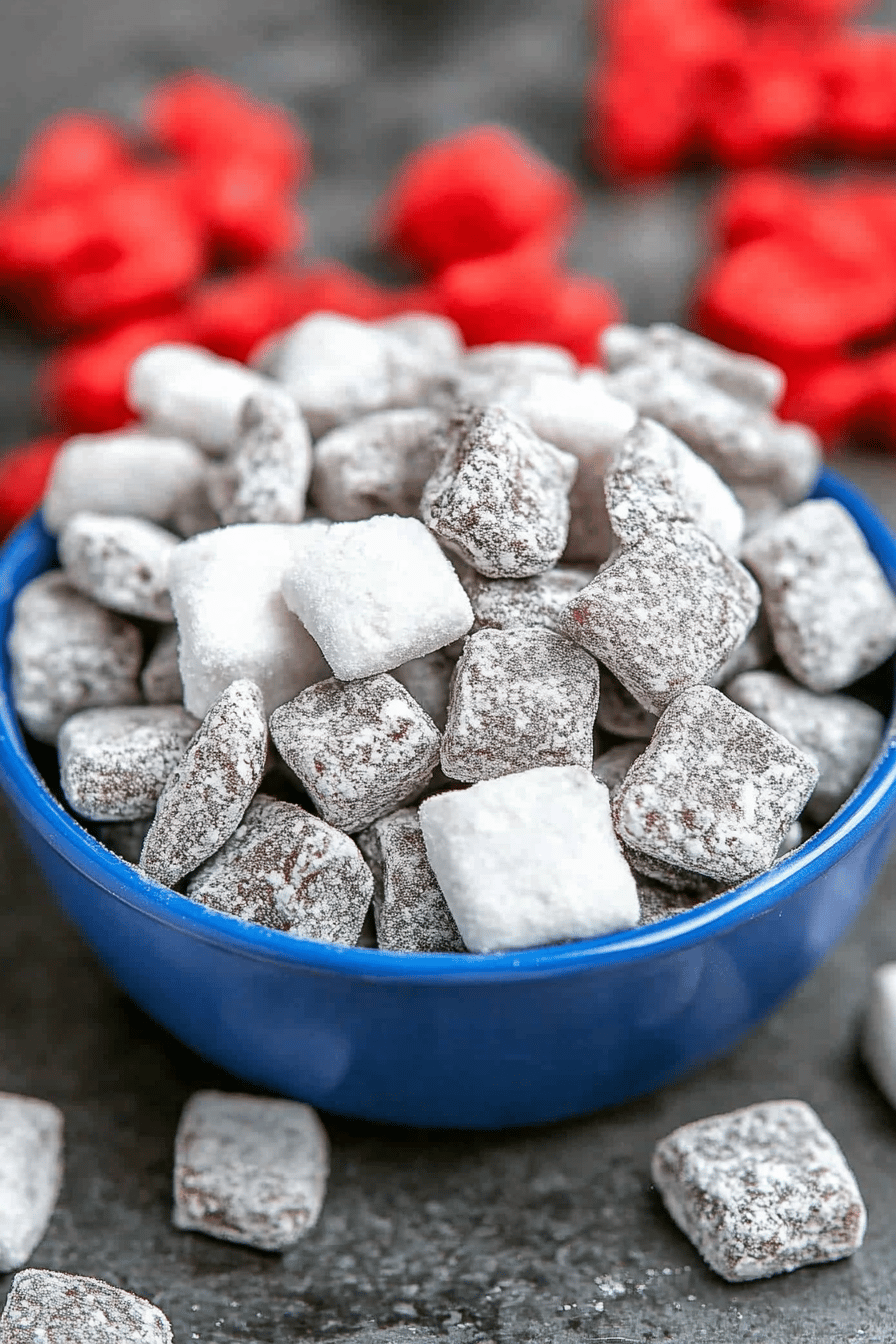 puppy chow slice on plate showing perfect texture and swirl pattern