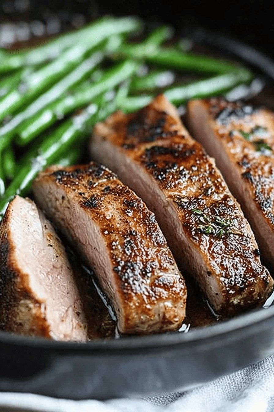 sous vide pork tenderloin slice on plate showing perfect texture and swirl pattern