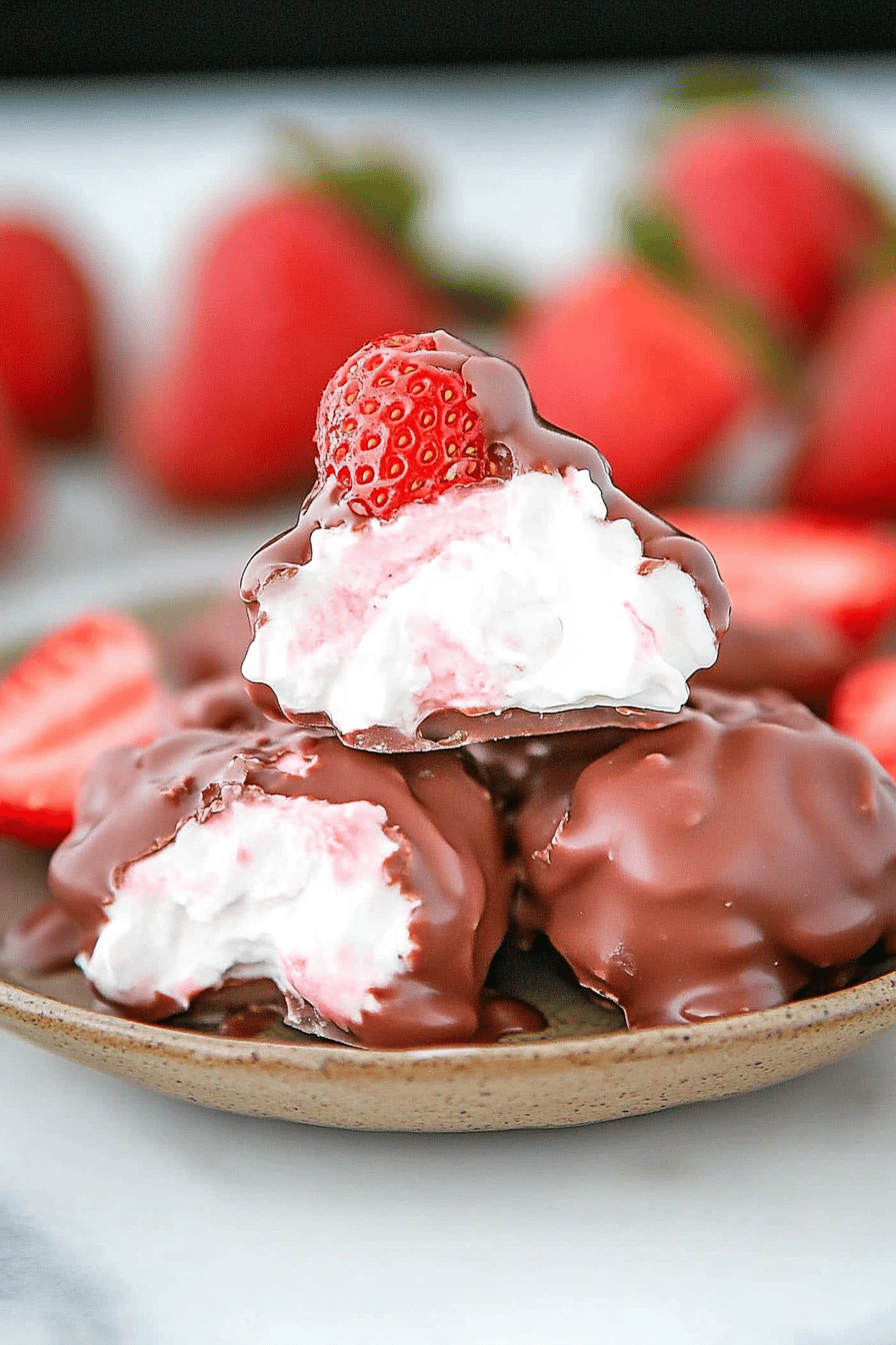 strawberry yogurt clusters slice on plate showing perfect texture and swirl pattern
