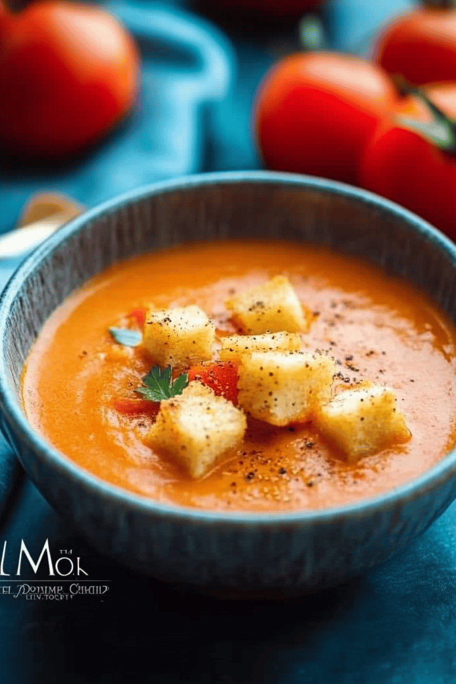 tomato soup slice on plate showing perfect texture and swirl pattern