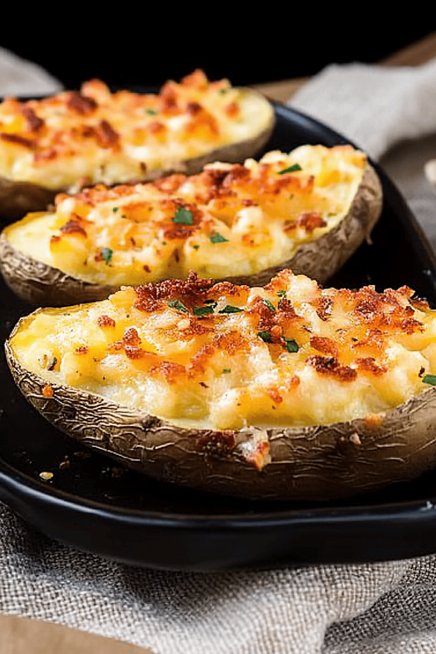 twice baked potatoes slice on plate showing perfect texture and swirl pattern