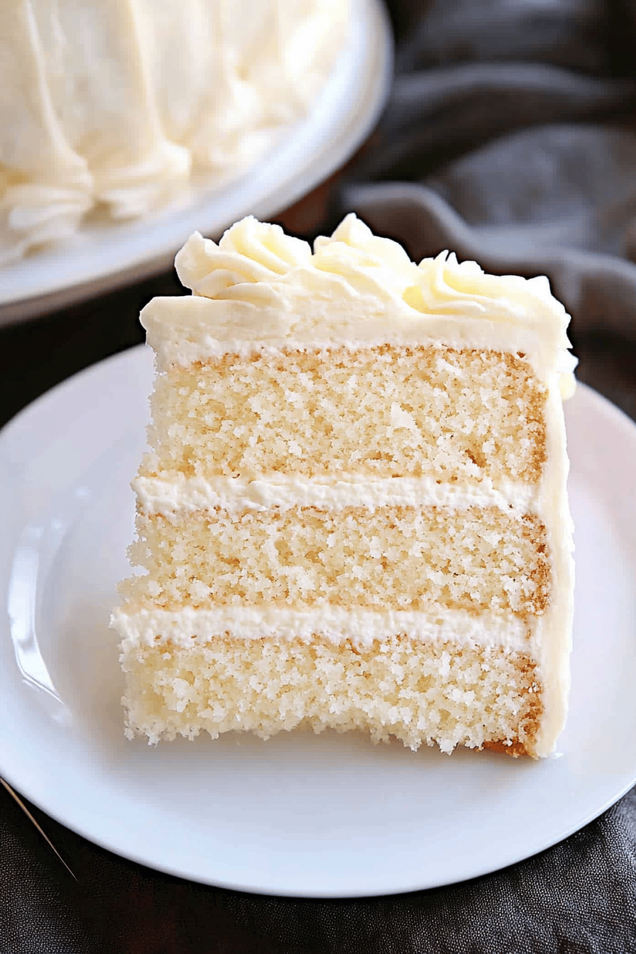 vanilla cake slice on plate showing perfect texture and swirl pattern