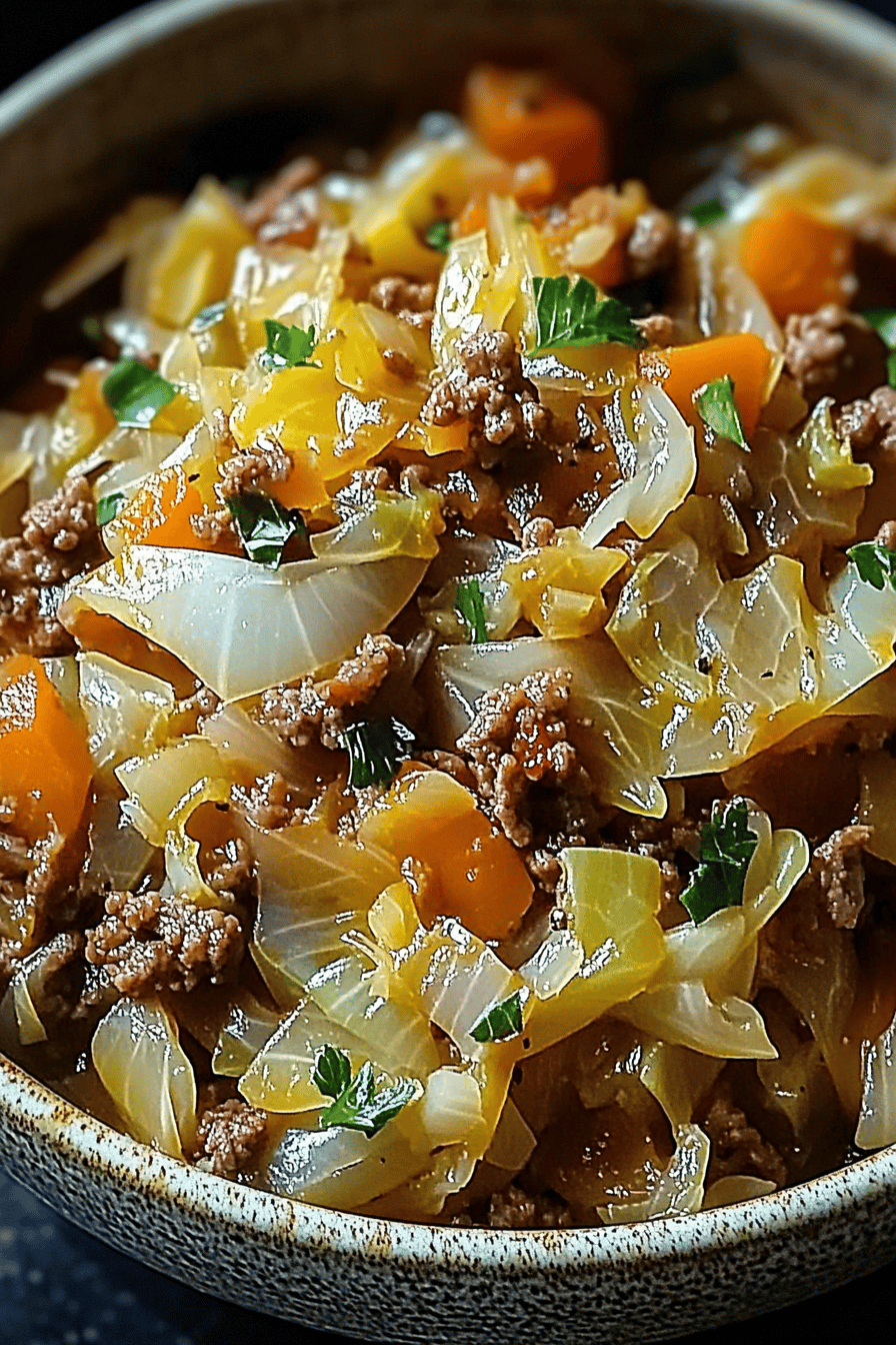 Cabbage ground beef slice on plate showing perfect texture and swirl pattern