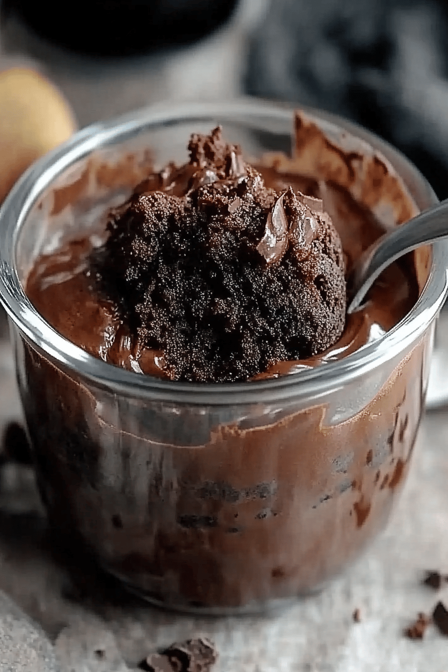 Chocolate mug cake slice on plate showing perfect texture and swirl pattern