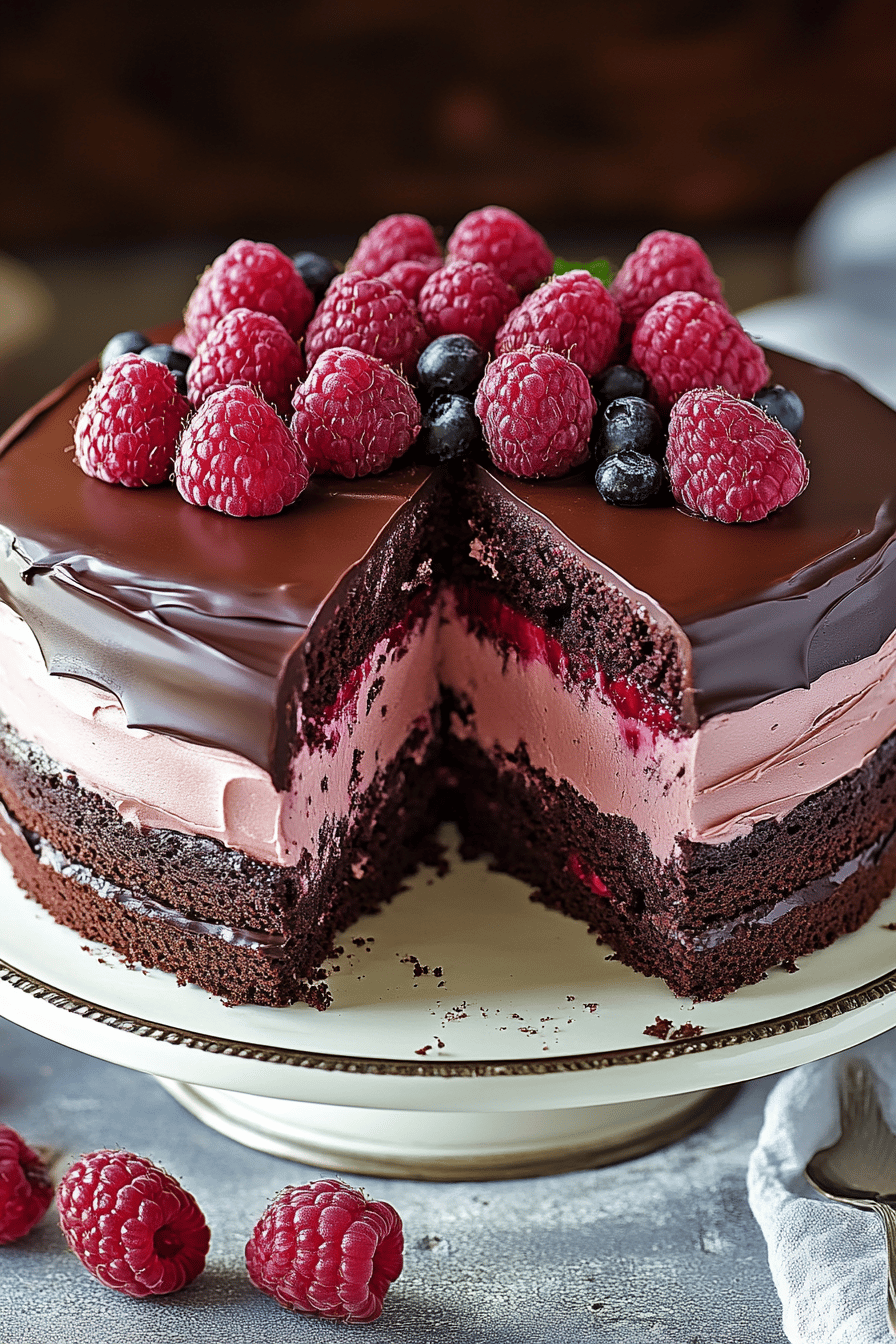 Chocolate raspberry cake ingredients organized and measured on kitchen counter