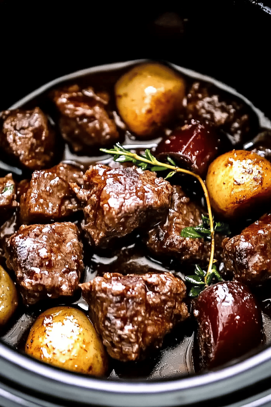 Crockpot beef bites slice on plate showing perfect texture and swirl pattern