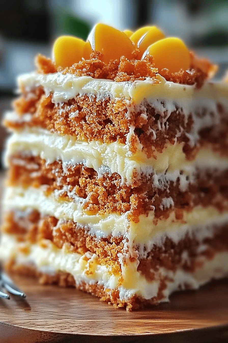 Hawaiian carrot cake slice on plate showing perfect texture and swirl pattern
