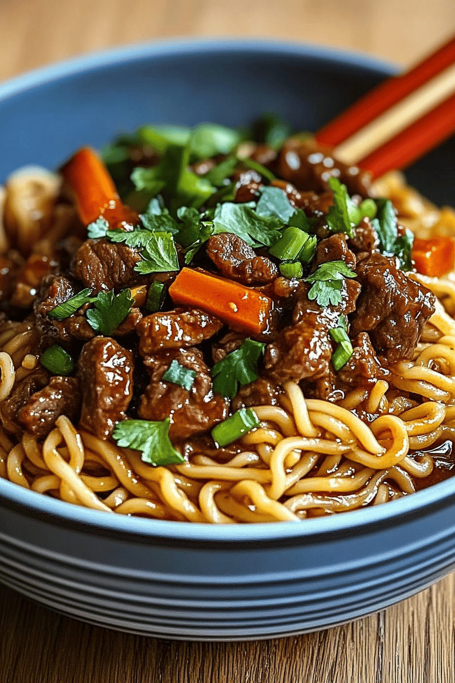 Hoisin beef noodles ingredients organized and measured on kitchen counter