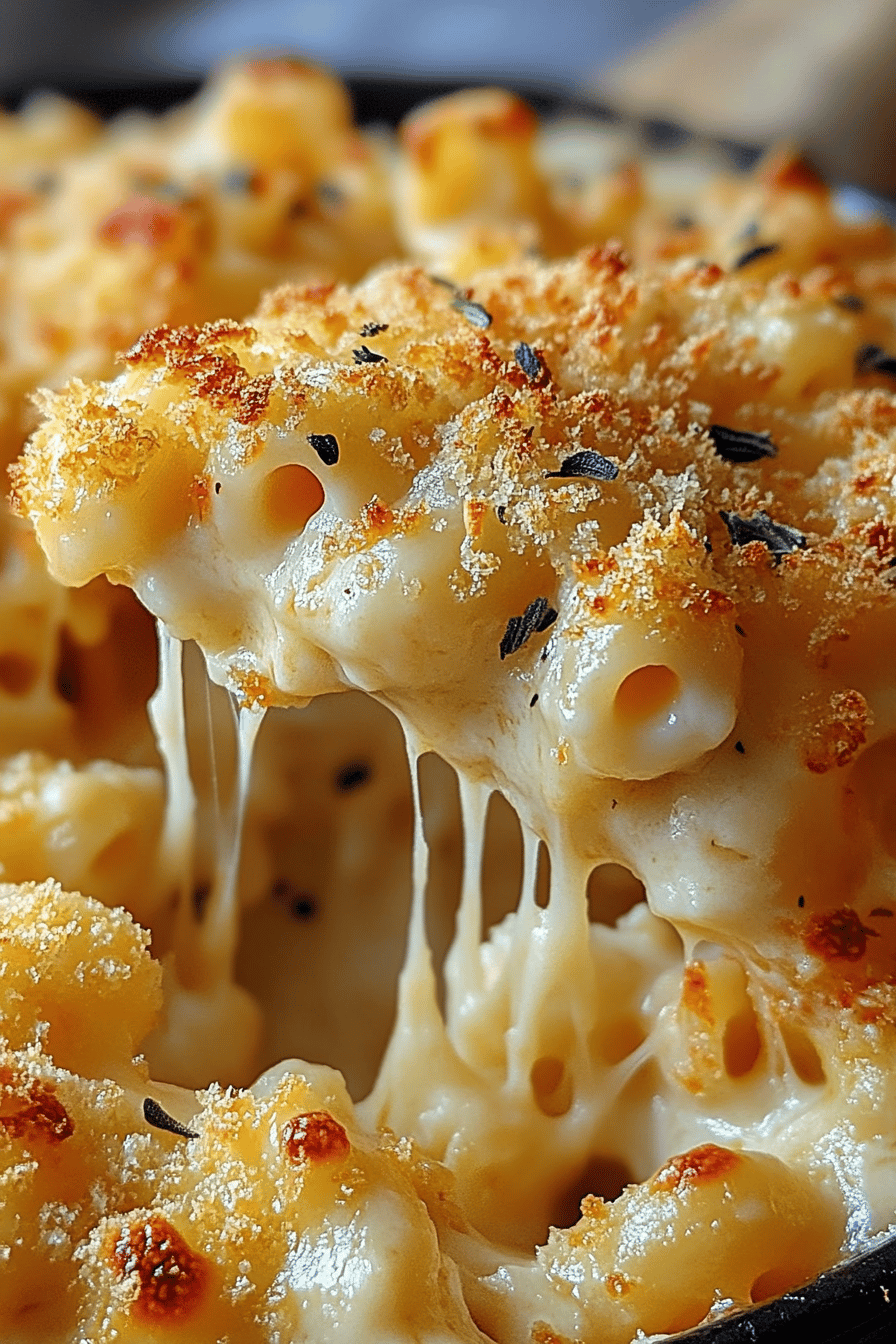 Homemade Mac and Cheese slice on plate showing perfect texture and swirl pattern
