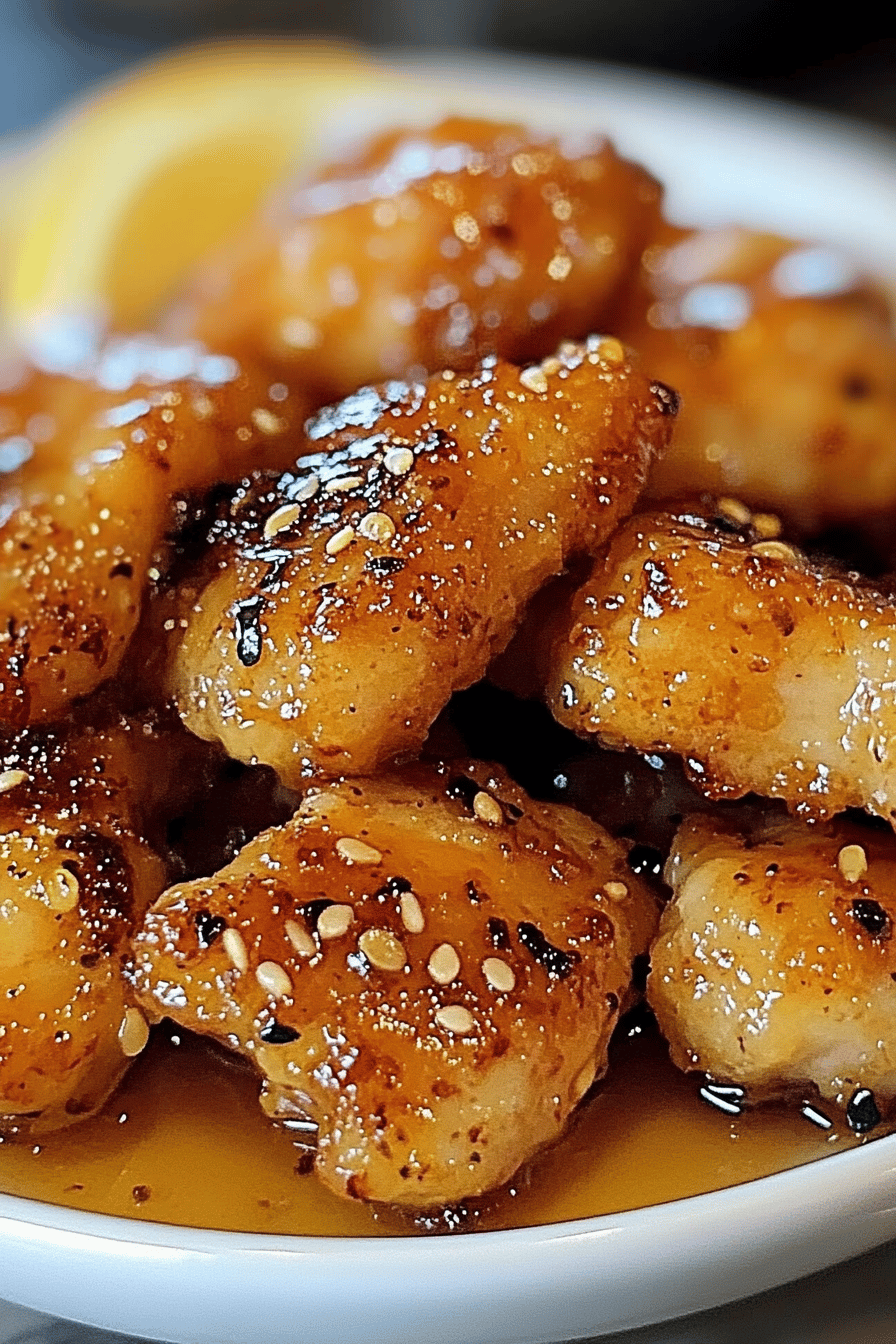 Honey butter garlic chicken slice on plate showing perfect texture and swirl pattern