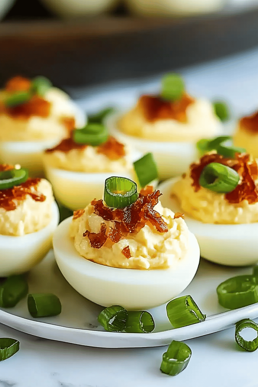 Million dollar deviled eggs slice on plate showing perfect texture and swirl pattern