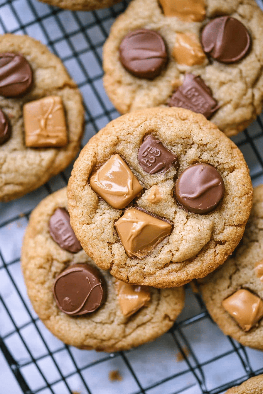 Peanut butter cup cookies ingredients organized and measured on kitchen counter