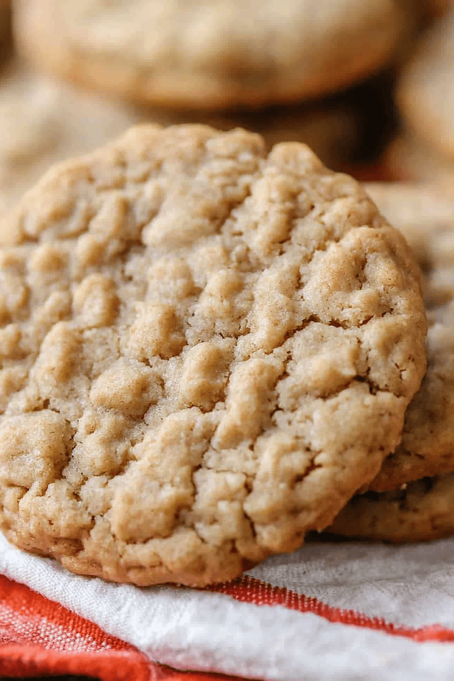 Peanut butter oatmeal cookies slice on plate showing perfect texture and swirl pattern
