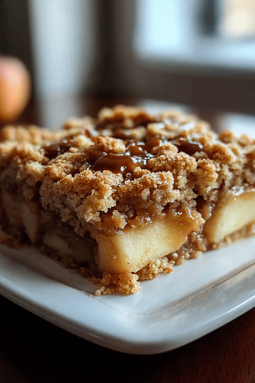 Salted Caramel Apple Crumble slice on plate showing perfect texture and swirl pattern
