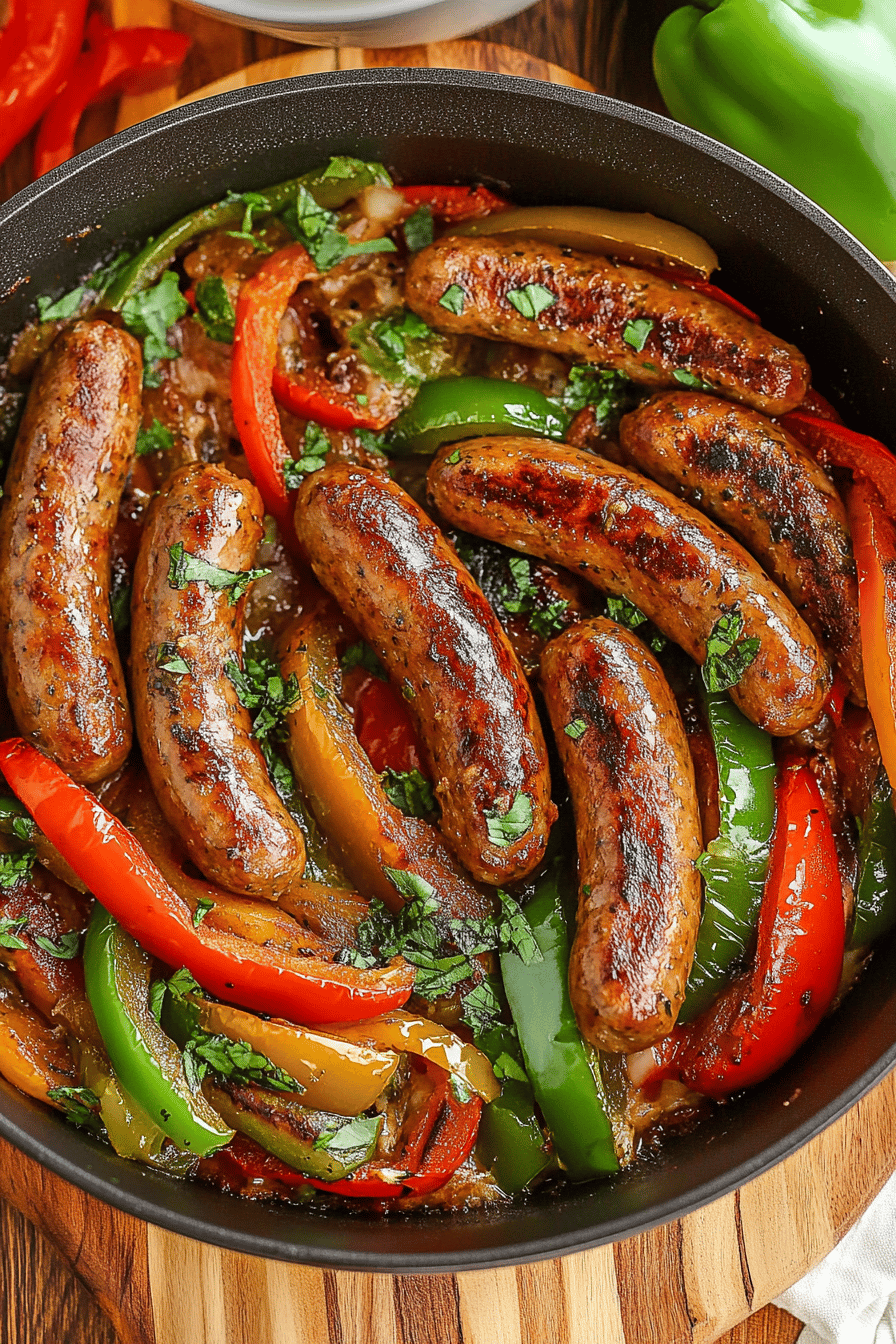Sausage and peppers slice on plate showing perfect texture and swirl pattern