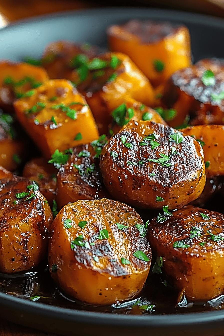 Sausage sweet potatoes slice on plate showing perfect texture and swirl pattern