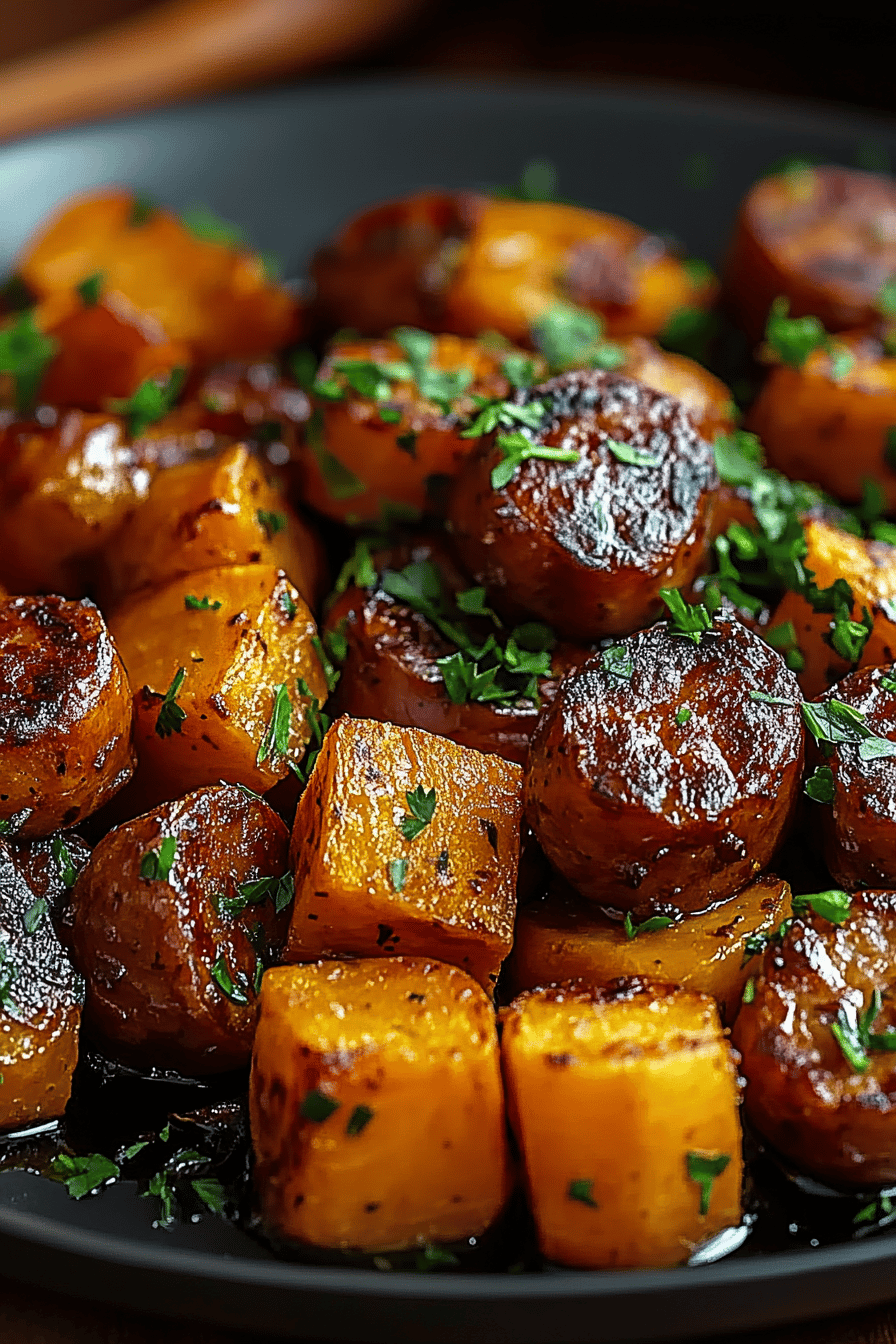 Sausage sweet potatoes slice on plate showing perfect texture and swirl pattern