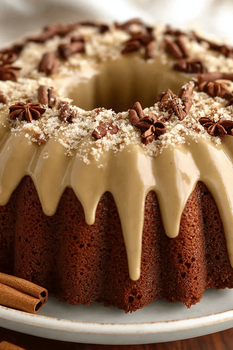 Spice cake slice on plate showing perfect texture and swirl pattern