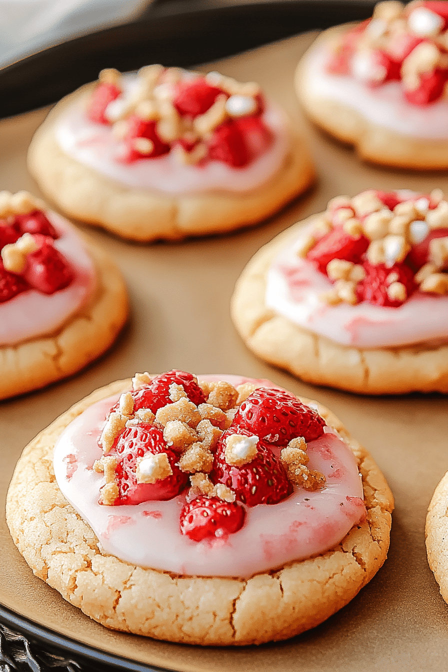 Strawberry crunch cookies slice on plate showing perfect texture and swirl pattern