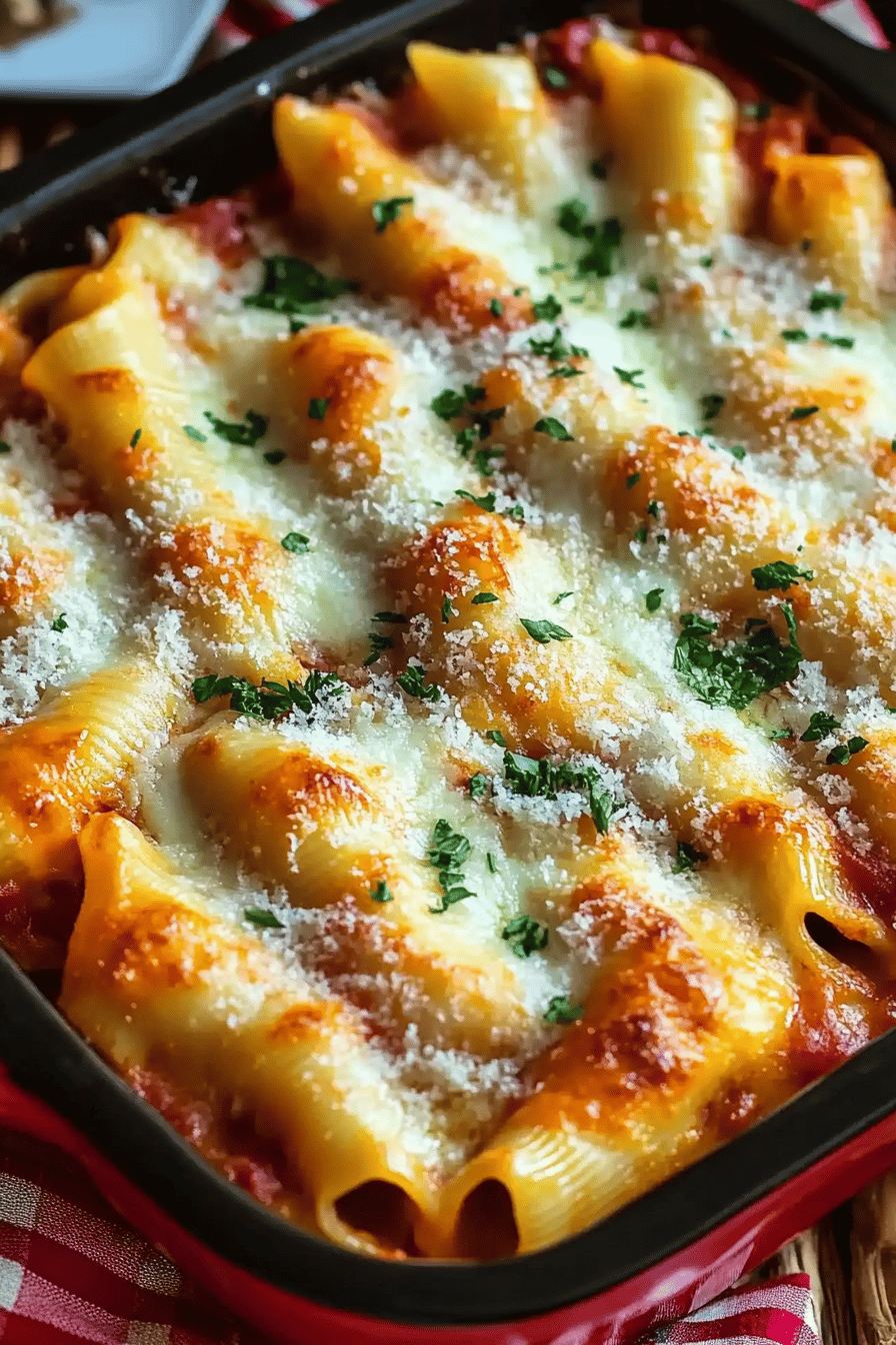 Stuffed shells recipes slice on plate showing perfect texture and swirl pattern