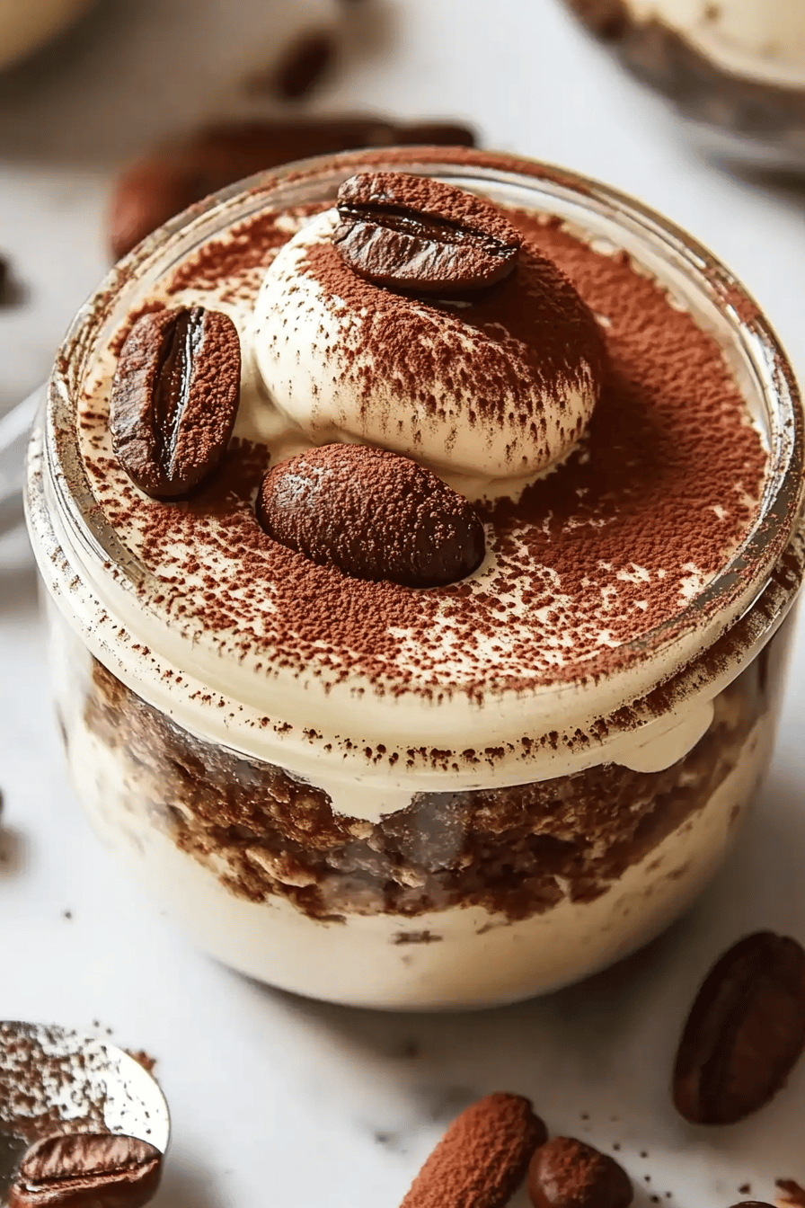 Tiramisu overnight oats slice on plate showing perfect texture and swirl pattern