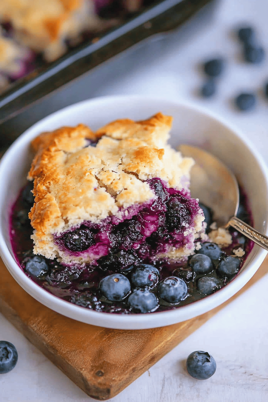 blueberry cobbler slice on plate showing perfect texture and swirl pattern