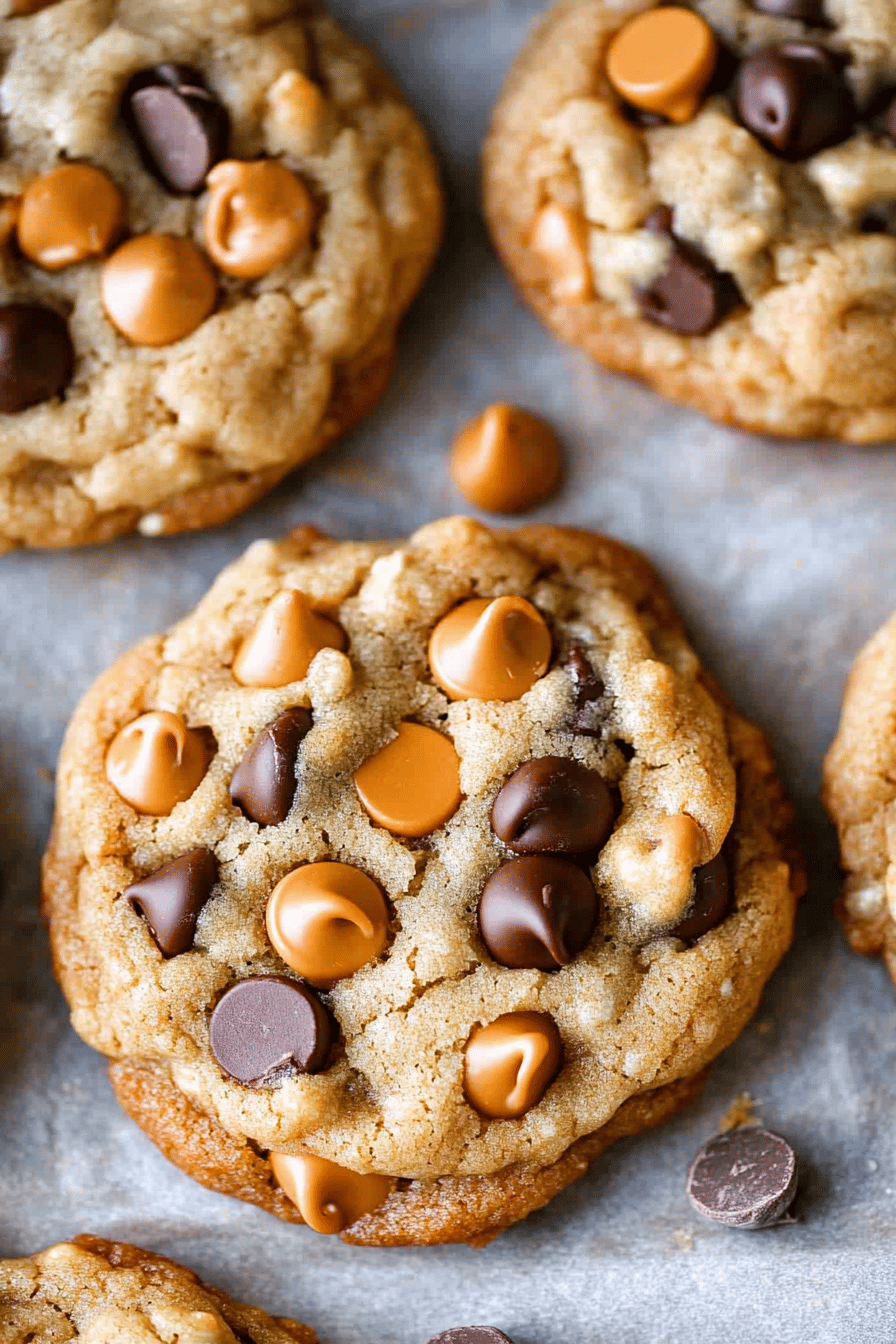 butterscotch chocolate chip cookies ingredients organized and measured on kitchen counter