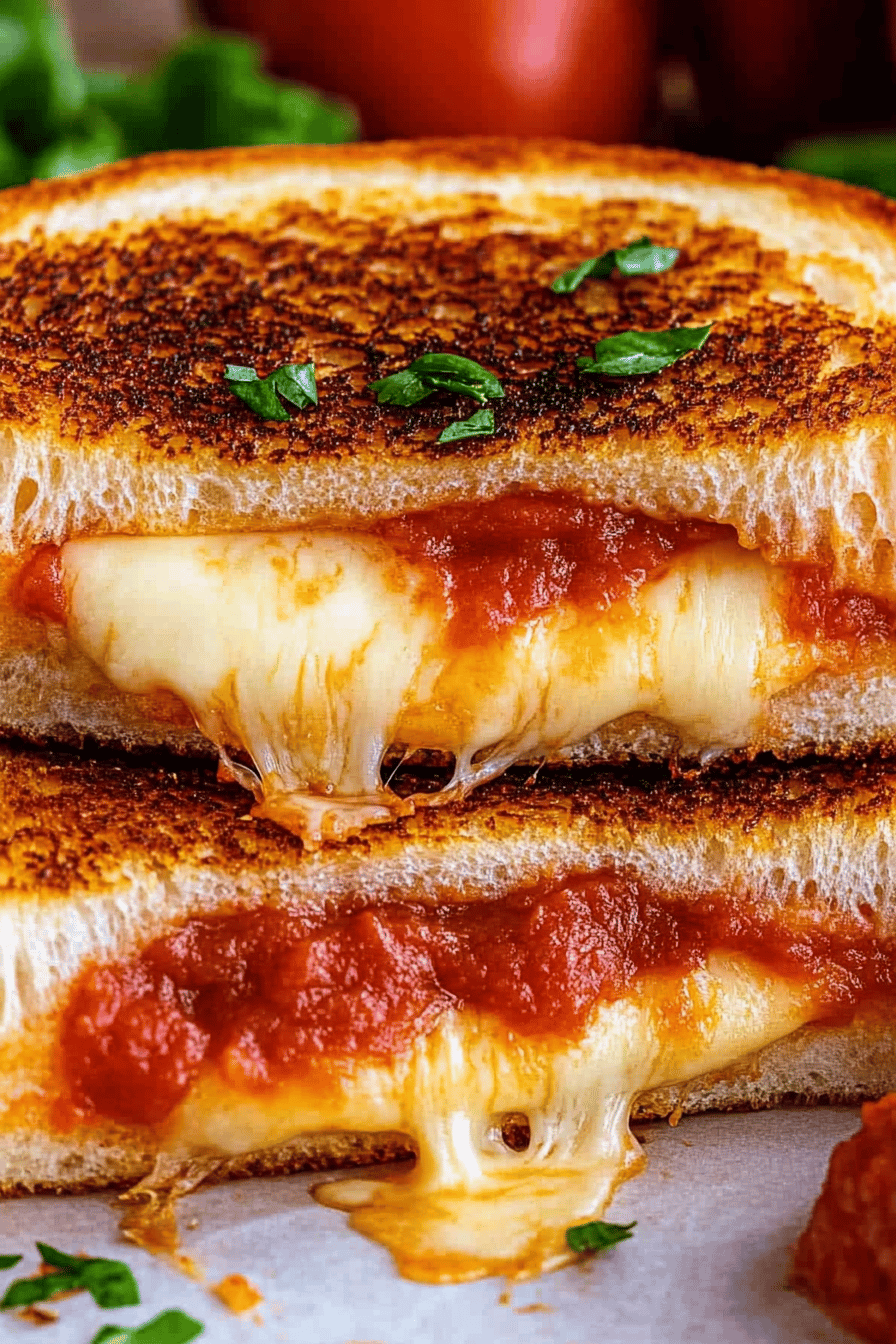 pizza grilled cheese slice on plate showing perfect texture and swirl pattern