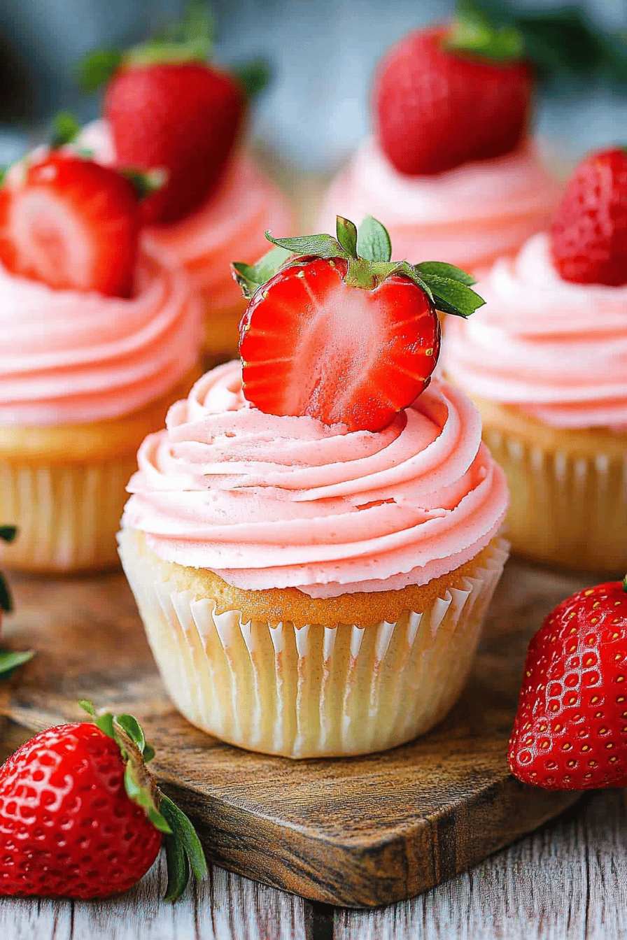strawberry cheesecake cupcakes slice on plate showing perfect texture and swirl pattern