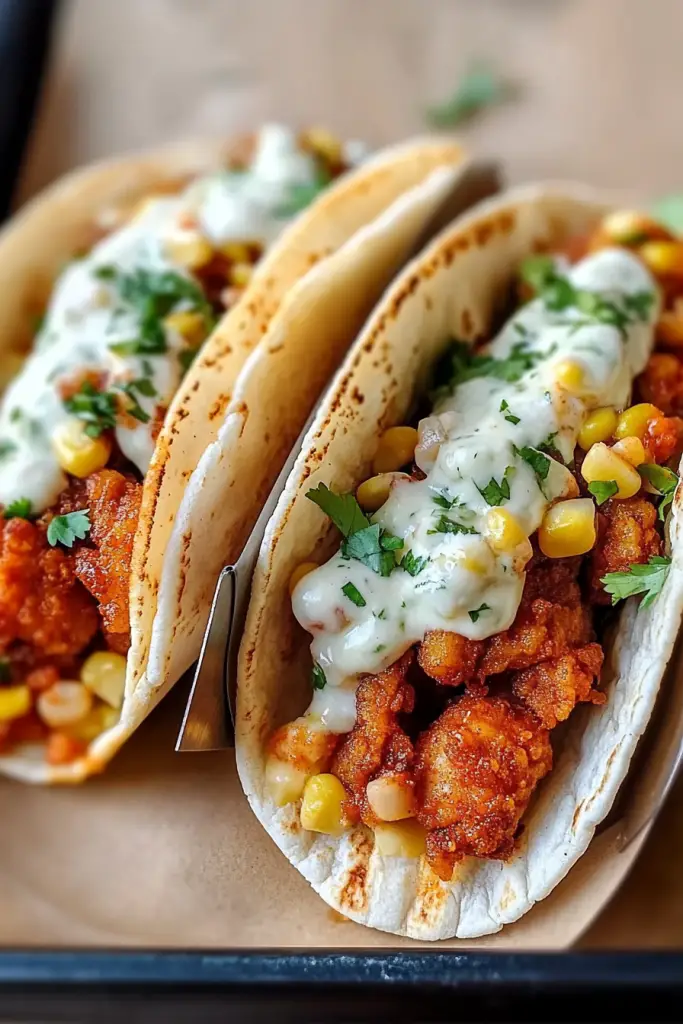fried chicken street corn tacos