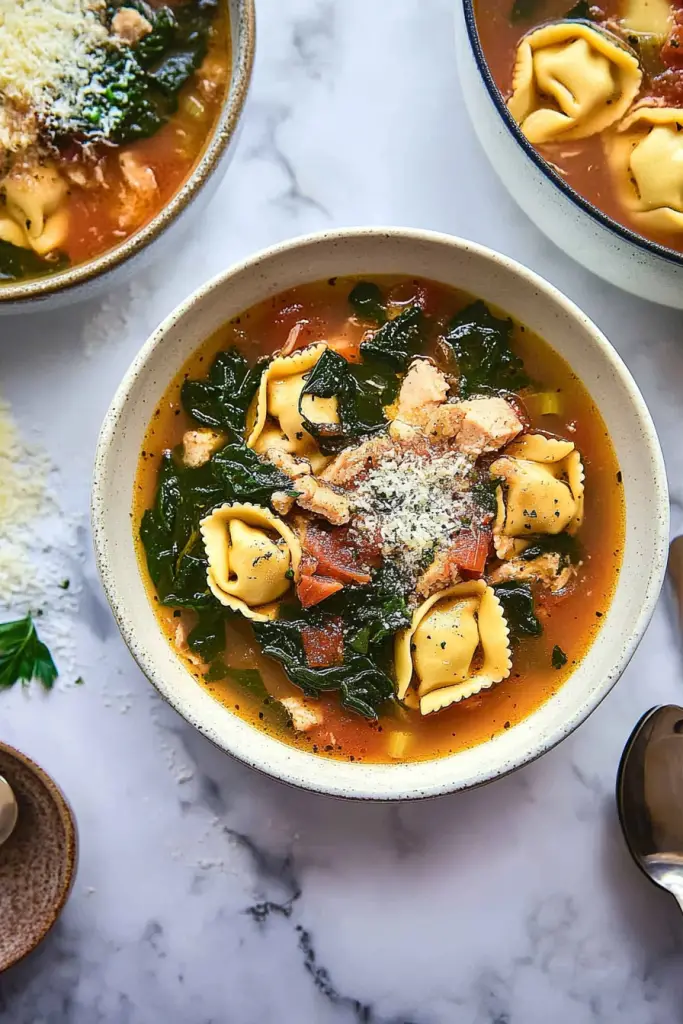 Turkey spinach tortellini soup