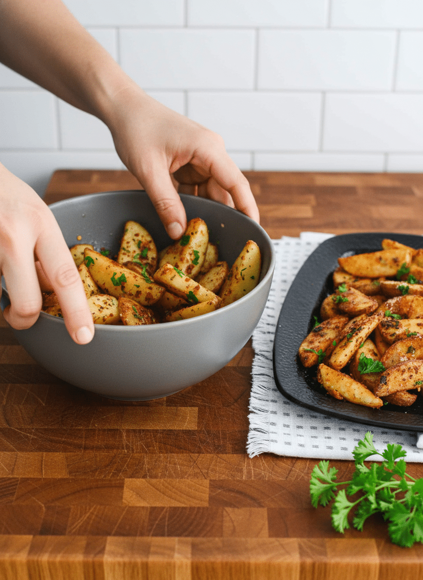 Air Fryer Potato Wedges slice on plate showing perfect texture and swirl pattern